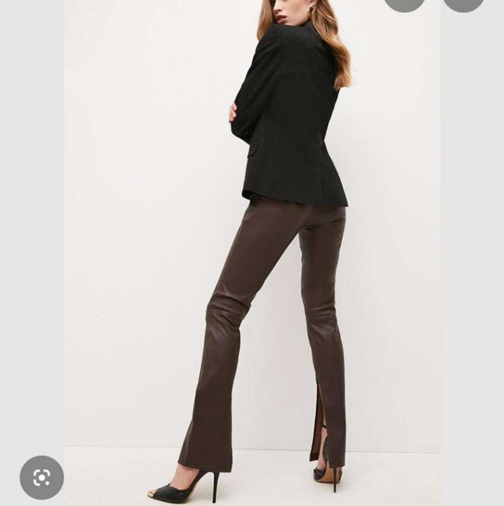 Karen Millen Stretch Leather Split Hem Leggings in Chocolate Size 6 NWT Ins 34"